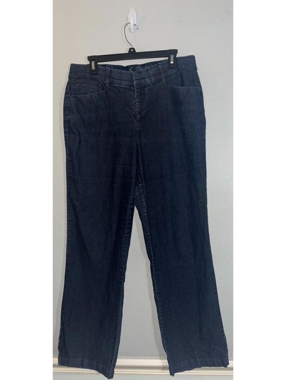 JM Collection Womenβs Dark Blue Soft Denim Style Pants Elastic Waist Sz 14W